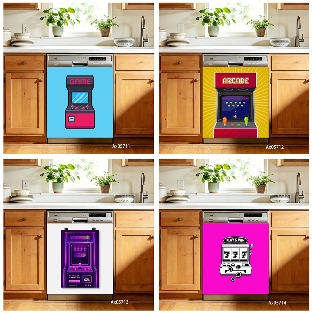 楽しいレトロアーケードゲーム漫画ポップアート食器洗い機ステッ - Arcade Game Cabinet のレビューと価格
